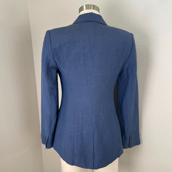 NEW $470 L'AGENCE Size 2 Blue Scout Blazer One Button Linen Cotton Blend Jacket - Picture 6 of 10